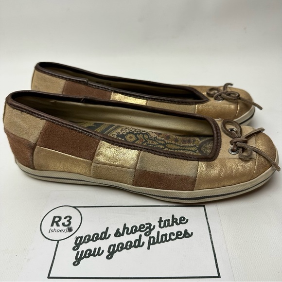 Sperry Womens Sz 7 M Top Sider Checker Slip On Comfort Shoes Gold Brown Flats - Picture 1 of 8